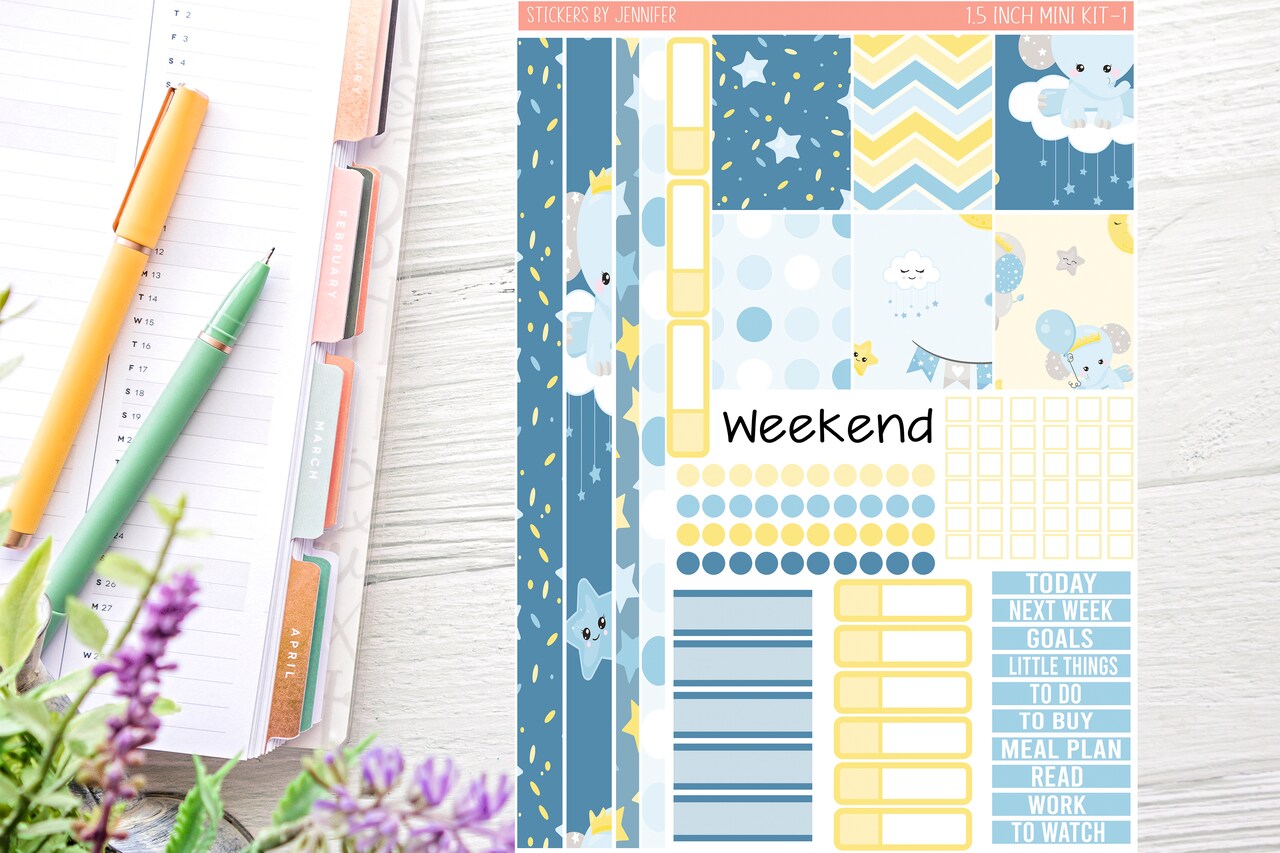 Baby Elephant Planner Sticker Kit (for 7x9 vertical planners)…